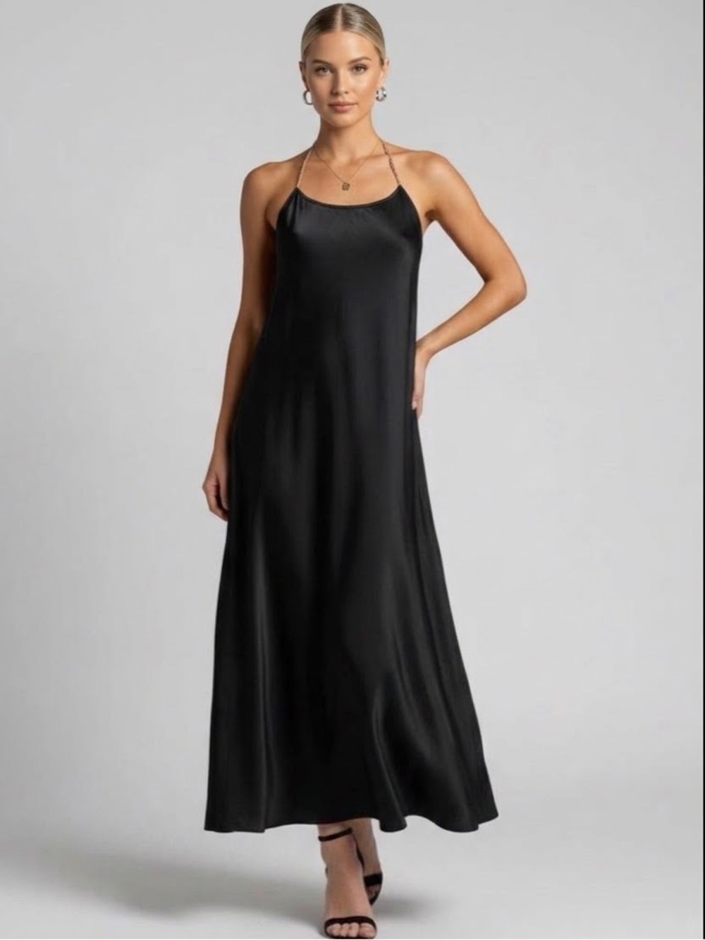 NEW Weekend Stories SILK dress Black XXSMALL halter Midi XS $278